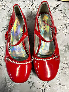 Kelly Ann Red Embellished Mary Jane Flats